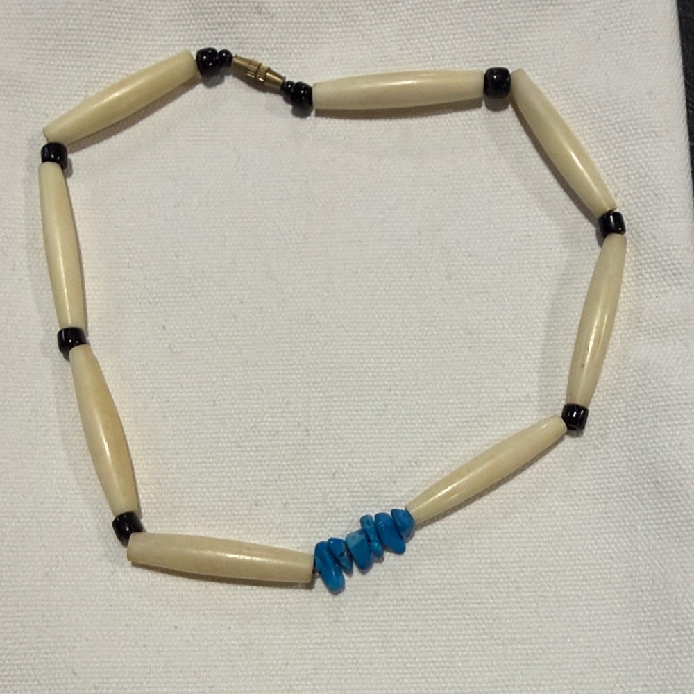 Bone and and Blue turquoise Beaded choker Necklace